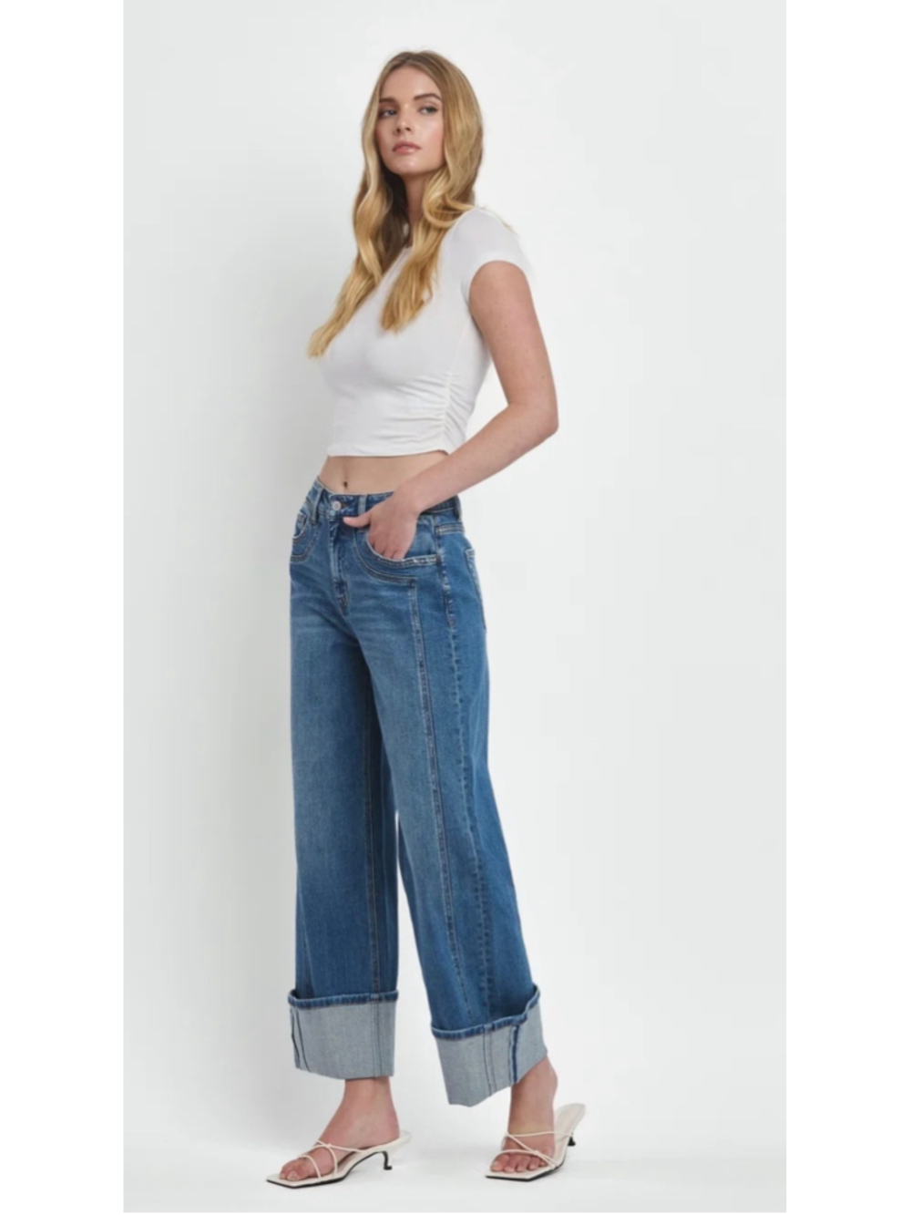 Flying Monkey Joysome Super High Rise Cuffed Baggy Wide Leg Jeans Size 29 EUC - Picture 3 of 12